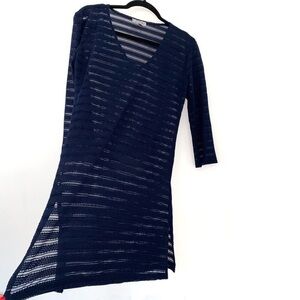 2/$10 J Valdi Beach Pool Swim Suit Blue Sheer Long Sleeve Cover Up size L